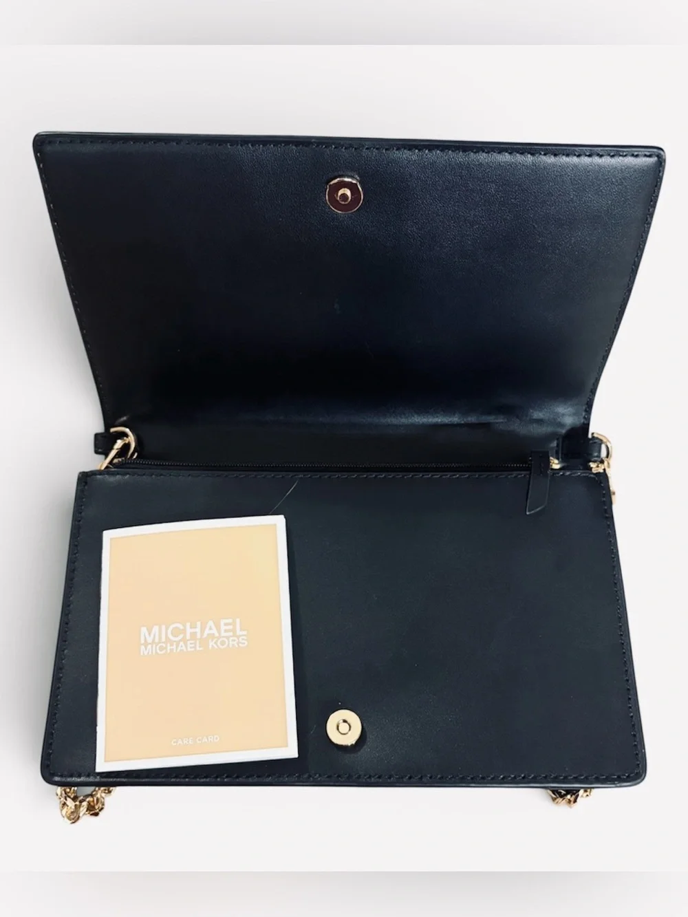 Michael Kors Jet Set Medium Black Woven Leather Crossbody with Gold Chain Strap